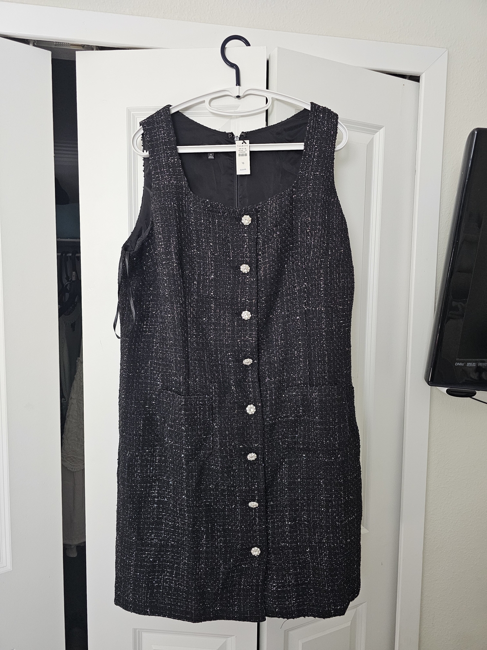 Talbots Black Tweed Button-Front Mini Dress